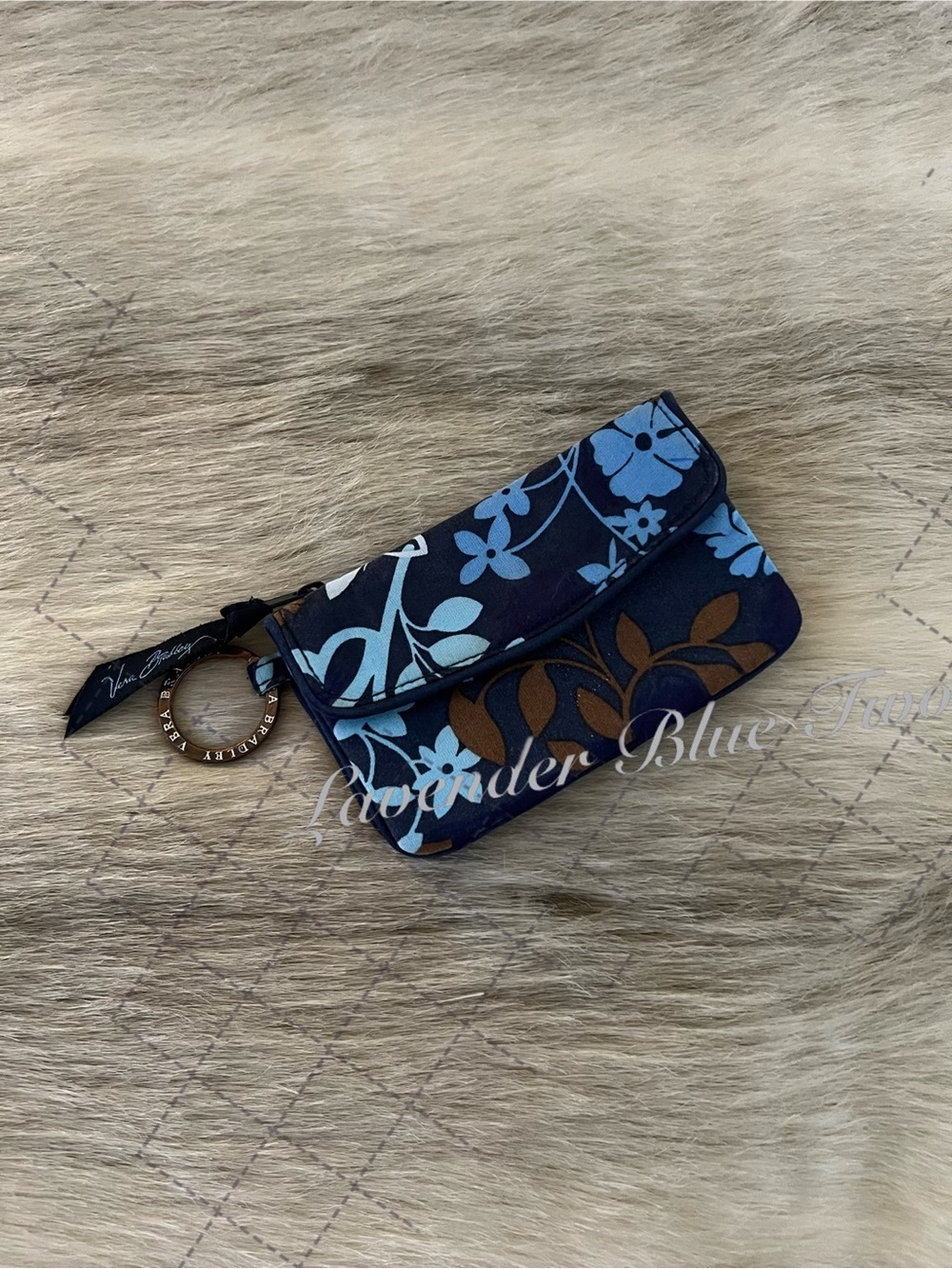 VERA BRADLEY Java Floral 2016 Jen Double Sided Keychain ID Cardholder Blue Brown